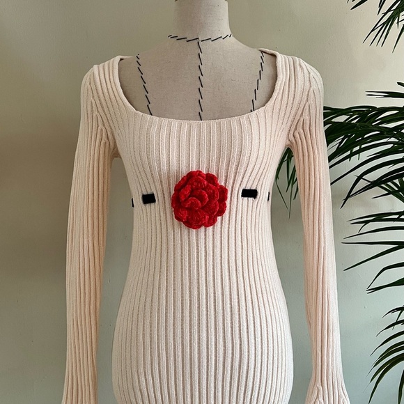 For Love And Lemons Cream Bodycon Sweater Dress with Slit | XS | NWOT - Picture 6 of 14